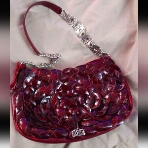 NWT Vintage Brighton Leather 3D Flower Rosalie Burgandy Ox Blood Red Small Bag